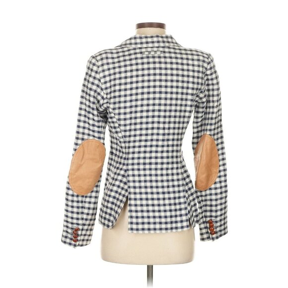 Smythe Plaid Brown Leather Linen Blazer 2 - Picture 2 of 10